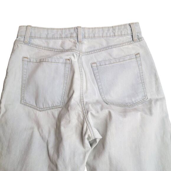 High Rise Dad Jean Recycled Cotton Lightest Wash Ripped Blue Jeans Designer - Picture 6 of 11